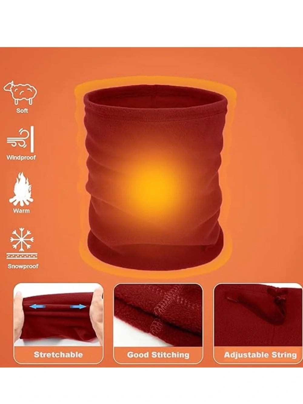 💞 New Maroon Thermal Fleece Neck Warmer Gaiter and Face Cover